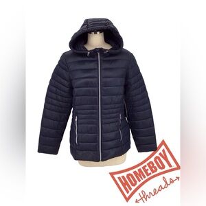 NWT Navy Blue Quilted Puffer Jacket with Hood size medium